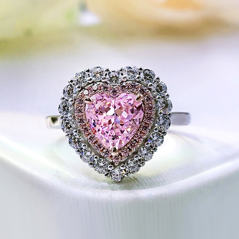 S925 Silver Heart Shaped Rhinestone Ring Simulation Diamond Ring Fully Inlaid 77 Diamond Womens 7357