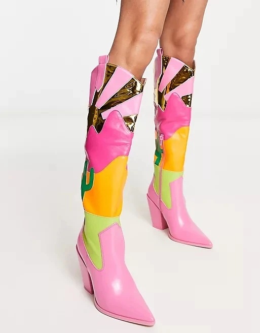 Ins Fashion Runway Chunky Heel Multi-color Mosaic Boots - CJdropshipping