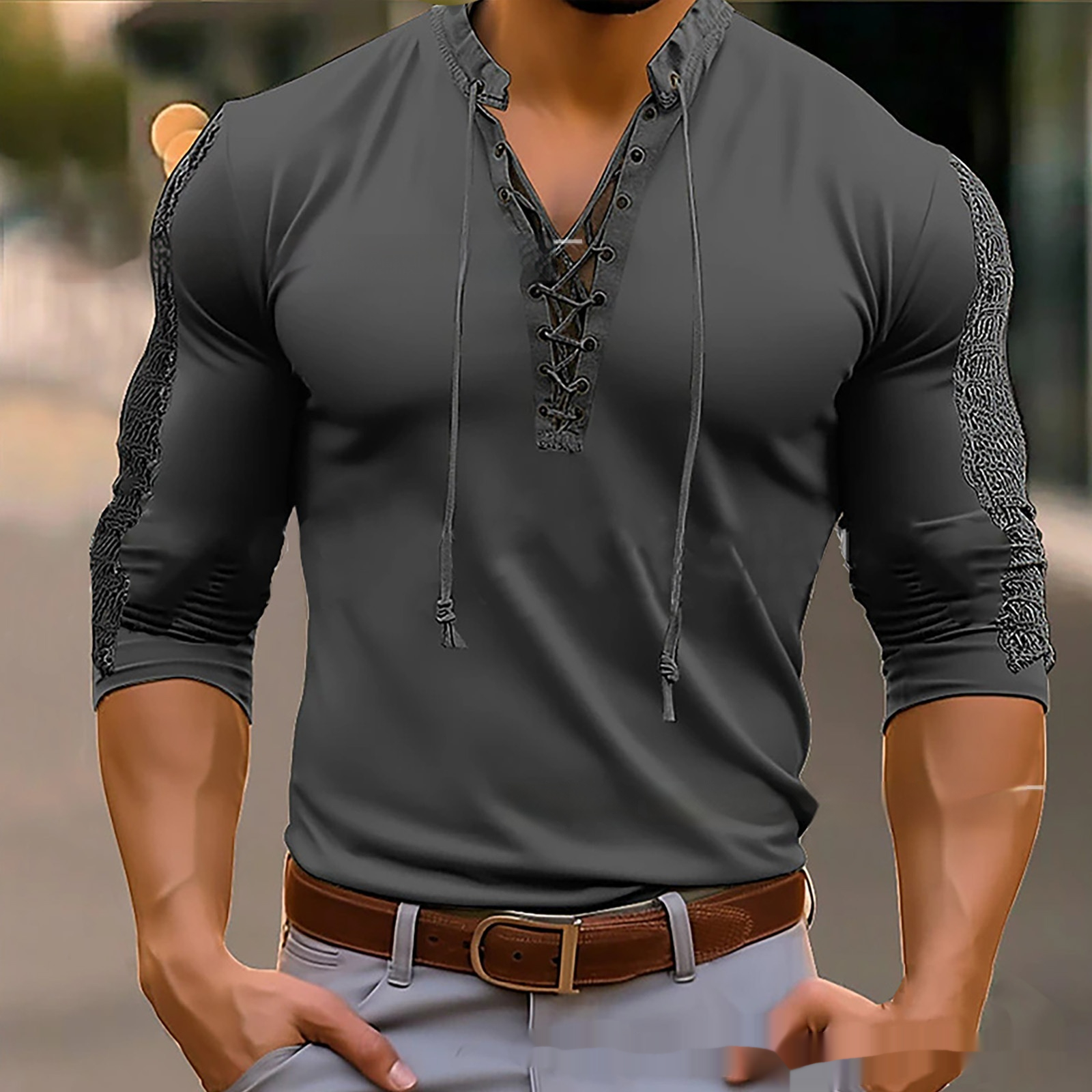 Solid Color Stand Collar Pleated Long Sleeve Top